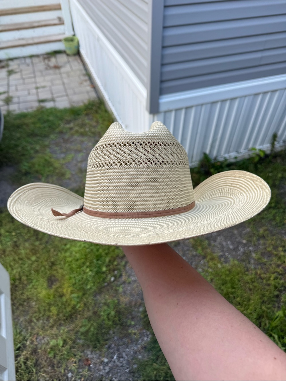 Men's Straw Cowboy Hat with Brown Band - Cream